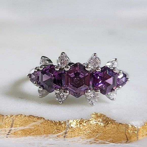 Bomb Party Jewelry - NWOT Bomb Party Amethyst Cubic Zirconia .925 Solid Sterling Silver Ring - Size 9